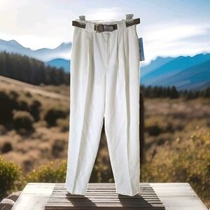 Fundamental Things Dress Pants 12 Ivory Pleated High Rise Belted Vtg Slacks NWT
